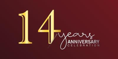 Número de logotipo de celebración del 14 aniversario color dorado con fondo de color rojo. aniversario vectorial para celebración, tarjeta de invitación y tarjeta de felicitación vector