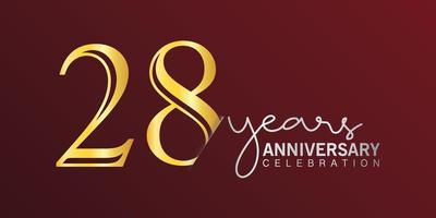 28th anniversary celebration logotype number gold color with red color background. vector anniversary for celebration, invitation card, and greeting card