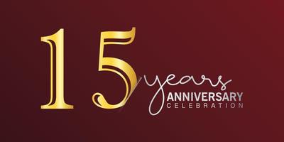 Número de logotipo de celebración del 15 aniversario color dorado con fondo de color rojo. aniversario vectorial para celebración, tarjeta de invitación y tarjeta de felicitación vector