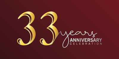 Número de logotipo de celebración del 33 aniversario color dorado con fondo de color rojo. aniversario vectorial para celebración, tarjeta de invitación y tarjeta de felicitación vector