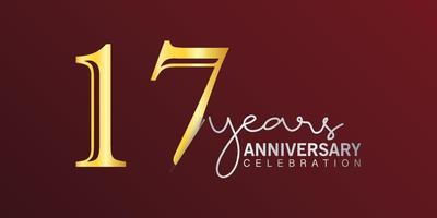 Número de logotipo de celebración del 17 aniversario color dorado con fondo de color rojo. aniversario vectorial para celebración, tarjeta de invitación y tarjeta de felicitación vector