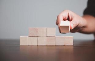 Blank wood cube or wooden block object for background use with copy space. Circle or square box toys for inserting concept icon symbol of business education strategy success. geometry for creativity. photo