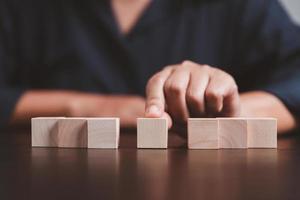 Blank wood cube or wooden block object for background use with copy space. Circle or square box toys for inserting concept icon symbol of business education strategy success. geometry for creativity. photo