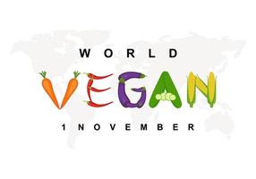 fondo del día mundial vegano con vegetales celebrado el 1 de noviembre. vector