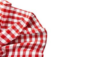 Frame of red plaid texture isolated on white. Top view and copy space. Tablecloth photo