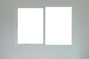Blank white window frame home interior on paint wall photo