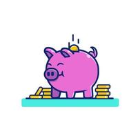 Cute Pig With Gold Coins Money Cartoon Vector Icon Illustration. Animal And Business Icon Concept Isolated Premium Vector. Flat Cartoon Style