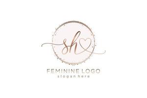 Initial SH handwriting logo with circle template vector logo of initial wedding, fashion, floral and botanical with creative template.