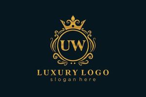 Initial UW Letter Royal Luxury Logo template in vector art for Restaurant, Royalty, Boutique, Cafe, Hotel, Heraldic, Jewelry, Fashion and other vector illustration.