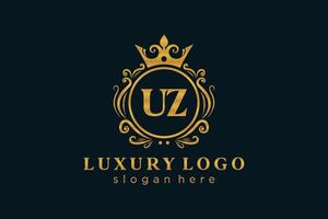 Initial UZ Letter Royal Luxury Logo template in vector art for Restaurant, Royalty, Boutique, Cafe, Hotel, Heraldic, Jewelry, Fashion and other vector illustration.