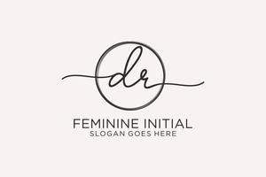Initial DR handwriting logo with circle template vector logo of initial signature, wedding, fashion, floral and botanical with creative template.