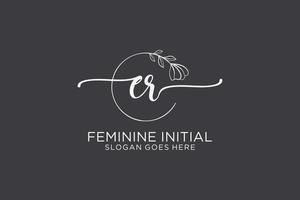Initial ER beauty monogram and elegant logo design handwriting logo of initial signature, wedding, fashion, floral and botanical with creative template. vector