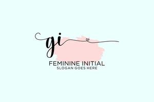 Initial GI beauty monogram and elegant logo design handwriting logo of initial signature, wedding, fashion, floral and botanical with creative template. vector