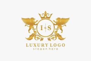 Initial IS Letter Lion Royal Luxury Logo template in vector art for Restaurant, Royalty, Boutique, Cafe, Hotel, Heraldic, Jewelry, Fashion and other vector illustration.