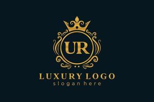 Initial UR Letter Royal Luxury Logo template in vector art for Restaurant, Royalty, Boutique, Cafe, Hotel, Heraldic, Jewelry, Fashion and other vector illustration.