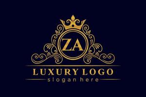 ZA Initial Letter Gold calligraphic feminine floral hand drawn heraldic monogram antique vintage style luxury logo design Premium Vector