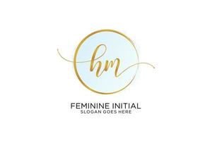 Initial HM handwriting logo with circle template vector signature, wedding, fashion, floral and botanical with creative template.