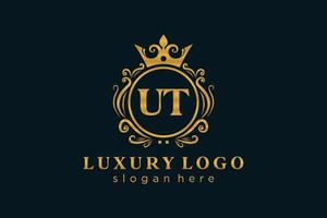 Initial UT Letter Royal Luxury Logo template in vector art for Restaurant, Royalty, Boutique, Cafe, Hotel, Heraldic, Jewelry, Fashion and other vector illustration.