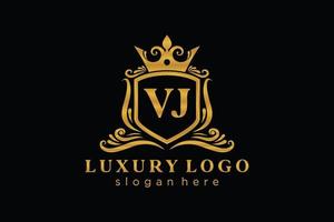 Initial VJ Letter Royal Luxury Logo template in vector art for Restaurant, Royalty, Boutique, Cafe, Hotel, Heraldic, Jewelry, Fashion and other vector illustration.