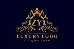 ZY Initial Letter Gold calligraphic feminine floral hand drawn heraldic monogram antique vintage style luxury logo design Premium Vector