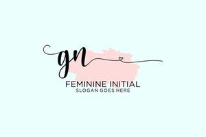 Initial GN beauty monogram and elegant logo design handwriting logo of initial signature, wedding, fashion, floral and botanical with creative template. vector