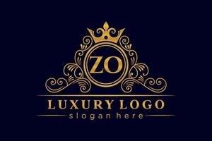 ZO Initial Letter Gold calligraphic feminine floral hand drawn heraldic monogram antique vintage style luxury logo design Premium Vector