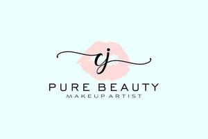 Initial CJ Watercolor Lips Premade Logo Design, Logo for Makeup Artist Business Branding, Blush Beauty Boutique Logo Design, Calligraphy Logo with creative template. vector
