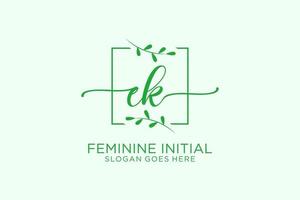 Initial EK beauty monogram and elegant logo design handwriting logo of initial signature, wedding, fashion, floral and botanical with creative template. vector