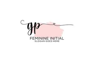 Initial GP beauty monogram and elegant logo design handwriting logo of initial signature, wedding, fashion, floral and botanical with creative template. vector