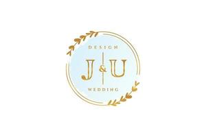Initial JU beauty monogram and elegant logo design handwriting logo of initial signature, wedding, fashion, floral and botanical with creative template. vector