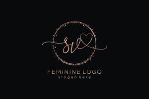 Initial SV handwriting logo with circle template vector logo of initial wedding, fashion, floral and botanical with creative template.