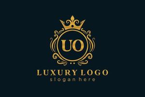 Initial UO Letter Royal Luxury Logo template in vector art for Restaurant, Royalty, Boutique, Cafe, Hotel, Heraldic, Jewelry, Fashion and other vector illustration.