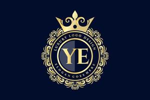 YE Initial Letter Gold calligraphic feminine floral hand drawn heraldic monogram antique vintage style luxury logo design Premium Vector