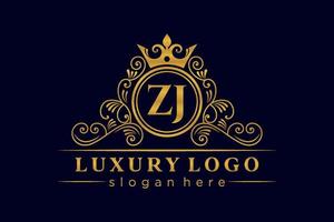 ZJ Initial Letter Gold calligraphic feminine floral hand drawn heraldic monogram antique vintage style luxury logo design Premium Vector