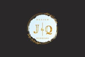 Initial JQ beauty monogram and elegant logo design handwriting logo of initial signature, wedding, fashion, floral and botanical with creative template. vector