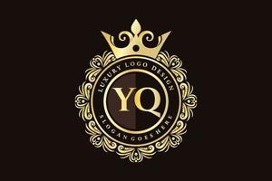 YQ Initial Letter Gold calligraphic feminine floral hand drawn heraldic monogram antique vintage style luxury logo design Premium Vector