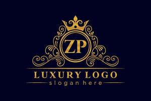 ZP Initial Letter Gold calligraphic feminine floral hand drawn heraldic monogram antique vintage style luxury logo design Premium Vector