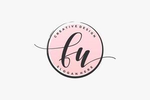 Initial FU handwriting logo with circle template vector signature, wedding, fashion, floral and botanical with creative template.