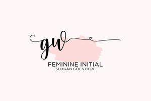 Initial GW beauty monogram and elegant logo design handwriting logo of initial signature, wedding, fashion, floral and botanical with creative template. vector