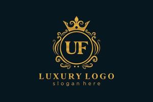 Initial UF Letter Royal Luxury Logo template in vector art for Restaurant, Royalty, Boutique, Cafe, Hotel, Heraldic, Jewelry, Fashion and other vector illustration.