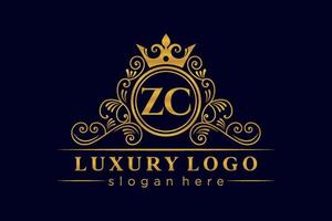 ZC Initial Letter Gold calligraphic feminine floral hand drawn heraldic monogram antique vintage style luxury logo design Premium Vector