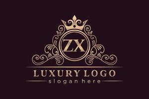 ZX Initial Letter Gold calligraphic feminine floral hand drawn heraldic monogram antique vintage style luxury logo design Premium Vector