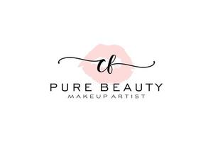 Initial CF Watercolor Lips Premade Logo Design, Logo for Makeup Artist Business Branding, Blush Beauty Boutique Logo Design, Calligraphy Logo with creative template. vector