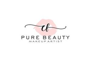 diseño de logotipo prefabricado inicial de labios de acuarela cf, logotipo para marca comercial de artista de maquillaje, diseño de logotipo de boutique de belleza rubor, logotipo de caligrafía con plantilla creativa. vector