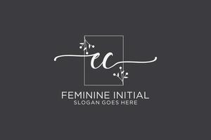 Initial EC beauty monogram and elegant logo design handwriting logo of initial signature, wedding, fashion, floral and botanical with creative template. vector