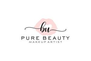 Initial BU Watercolor Lips Premade Logo Design, Logo for Makeup Artist Business Branding, Blush Beauty Boutique Logo Design, Calligraphy Logo with creative template. vector