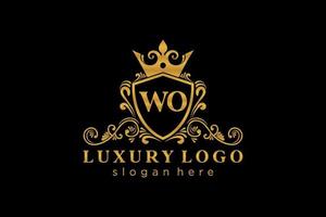 Initial WO Letter Royal Luxury Logo template in vector art for Restaurant, Royalty, Boutique, Cafe, Hotel, Heraldic, Jewelry, Fashion and other vector illustration.