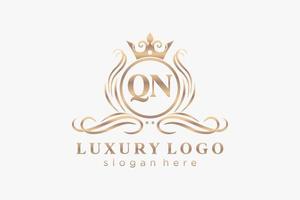 Initial QN Letter Royal Luxury Logo template in vector art for Restaurant, Royalty, Boutique, Cafe, Hotel, Heraldic, Jewelry, Fashion and other vector illustration.