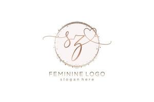 Initial SZ handwriting logo with circle template vector logo of initial wedding, fashion, floral and botanical with creative template.