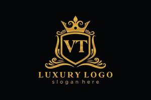Initial VT Letter Royal Luxury Logo template in vector art for Restaurant, Royalty, Boutique, Cafe, Hotel, Heraldic, Jewelry, Fashion and other vector illustration.
